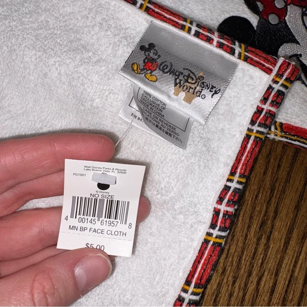 Walt Disney World Parks Minnie Mouse Set 4 Washcloth Plaid Trim NWT